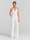 Solid Color Wrap Chest Slim Jumpsuit(With Belt) OD-8742