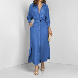 Plus Size Tie Up Print Long Sleeve Shirt Dress GMAN-24543