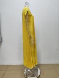 Plus Size Solid Color Pleated Loose Maxi Dress GMAN-28011