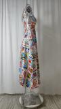 Plus Size Graffiti Print Halter Big Swing Maxi Dress GMAN-24644