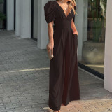 Plus Size Short Sleeve V Neck Loose Jumpsuit GMAN-22152