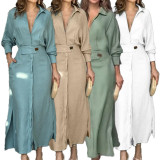 Plus Size Tie Up Print Long Sleeve Shirt Dress GMAN-24543