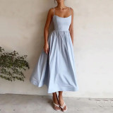 Plus Size Solid Color Sling Big Swing Maxi Dress GMAN-24330