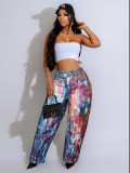 Fashion Print Loose Wide Leg Jeans ZSD-0709