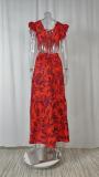 Plus Size O Neck Ruffles Sleeve Maxi Dress  GMAN-24329