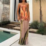 Plus Size Print Tube Tops Backless Maxi Dress GMAN-28178