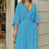 Plus Size Solid Color V Neck Jumpsuit GMAN-22145