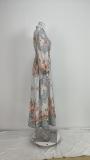 Plus Size V Neck Long Sleeve Print Maxi Dress GMAN-28758