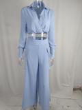 Plus Size Long Sleeve Solid Color Shirt Two Piece Pants Set GMAN-8777