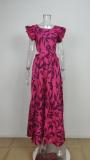 Plus Size O Neck Ruffles Sleeve Maxi Dress  GMAN-24329