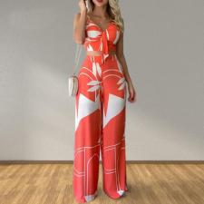 Plus Size Print Sling Tops And Wide Leg Pants Suit GMAN-8258