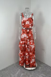 Plus Size Floral Top Camisole Ruffle Cake Skirt Set GMAN-21283