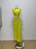 Plus Size Solid Color V Neck Hollow Out Maxi Dress GMAN-28175