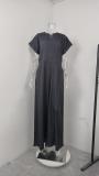 Plus Size Short Sleeve Solid Color Loose Jumpsuit GMAN-28803