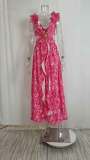 Plus Size Print Deep V Neck Pleated Maxi Dress GMAN-24317