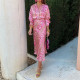 Plus Size Print Lapel Shirt Long Skirts 2 Piece Set GMAN-28523