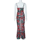Sexy V Neck Print Sling Mdii Dress GLAG-D3C15198G