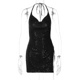 Backless Hollow Out Sequin Mini Dress GLAG-D2A10812G