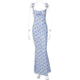 Sexy Print Tie Up Sling Maxi Dress GLAG-D248395G