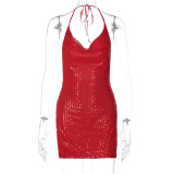 Backless Hollow Out Sequin Mini Dress GLAG-D2A10812G