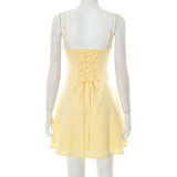 Solid Color Tie Up Pleated Mini Dress GDSF-D25DS093