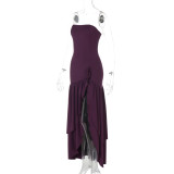 Solid Color Off Shoudler Ruffles Tube Top Maxi Dress GLAG-D5418830F