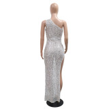 Sexy Slash Neck Sequin Split Long Dress CYA-901797