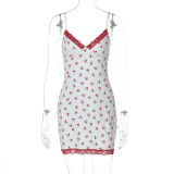 Print Patchwork Lace Sling Mini Dress GLAG-D5418791F