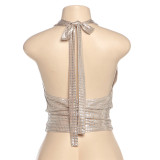 Backless Tie Up Halterneck Tops DLSF-K25L67984