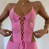 Hollow Out Solid Color Backless Romper GYME-W25Q67401