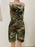 Wrap Chest Cardigan Buttoned Camouflage Romper LSD-24371
