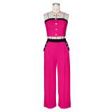 Color Block Wrap Chest Tops Loose Pants 2 Piece Set ZSD-0747