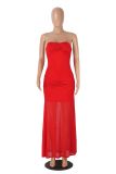 Off Shoulder Solid Color Mesh Maxi Dress MZ-0470