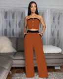 Color Block Wrap Chest Tops Loose Pants 2 Piece Set ZSD-0747