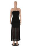 Off Shoulder Solid Color Mesh Maxi Dress MZ-0470