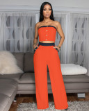 Color Block Wrap Chest Tops Loose Pants 2 Piece Set ZSD-0747