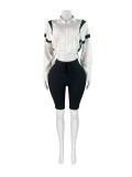 Long Sleeve Contrast Color Tops Midi Pants Suit CH-25023