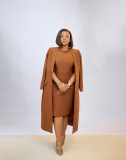 Plus Size Lapel Split Blazer Vest Dress Two Piece Set NY-3370