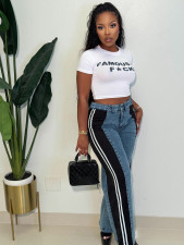 Stripe Patchwork Wide Leg Jeans SH-391301