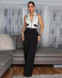 Sleeveless Patchwork Wide Leg Jumpsuit OSM-4480