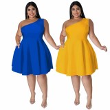 Plus Size Solid Color Slash Shoulder Midi Dress GDAM-218703