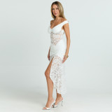 Lace Hollow Out Patchwork Split Maxi Dress GWSD-D1994527