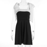 Patchwork Tie Up Square Neck Mini Dress GWSD-D1994494