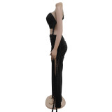 Sexy Solid Color Wrap Chest Backless Maxi Dress BY-7342
