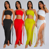 Sexy Solid Color Wrap Chest Backless Maxi Dress BY-7342