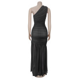 Solid Color Slash Shoulder Maxi Dress BY-7370