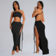 Sexy Solid Color Wrap Chest Backless Maxi Dress BY-7342