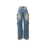 Fashion Multi-pockets Straight Jeans LSD-2447