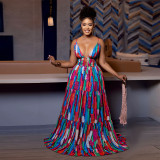 Sexy Sling Backless Colorful Print Maxi Dress BY-7377