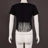 Letter Print Short Sleeve Tassel T Shirts GFRT-7710TG